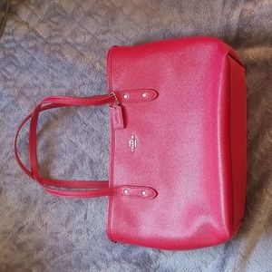 Coach Red Crossgrain Leather City Tote purse NWOT